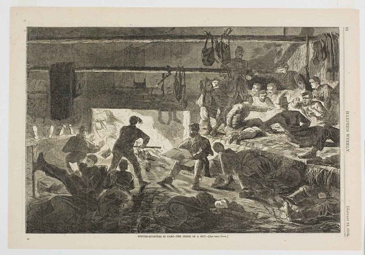 Vinterkvarter i lägret - insidan av en hydda av Winslow Homer