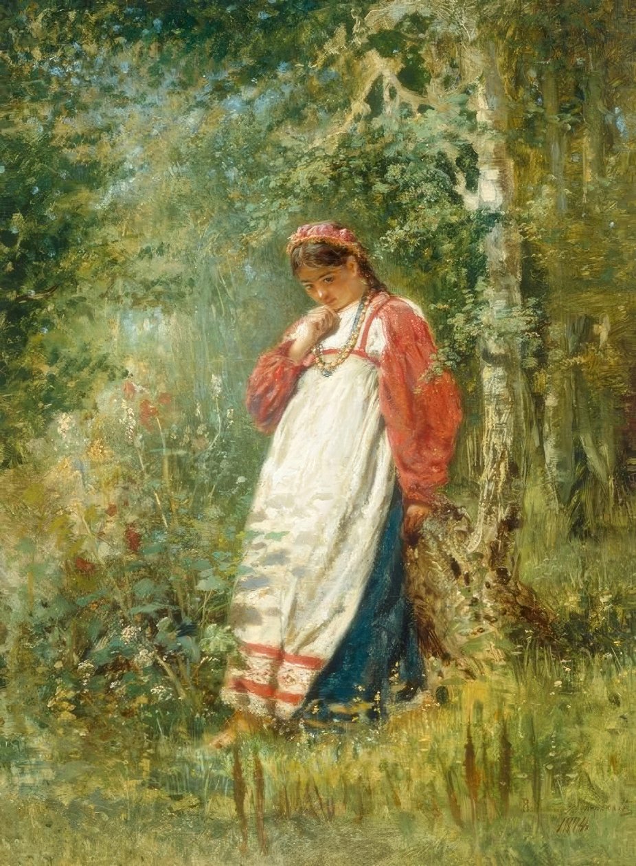 Ung kvinna i skogen av Wladimir Jegorowitsch Makowski