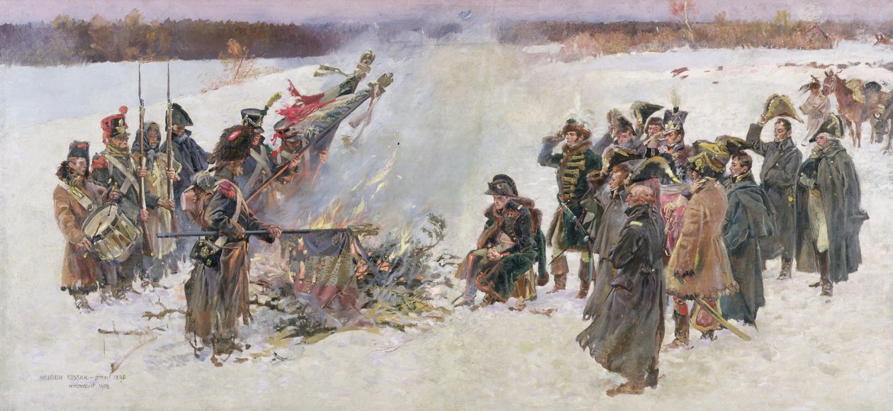 Bränning av standarerna 1812, 1896, fragment av "Berezina Panorama", 1896 av Wojciech Kossak