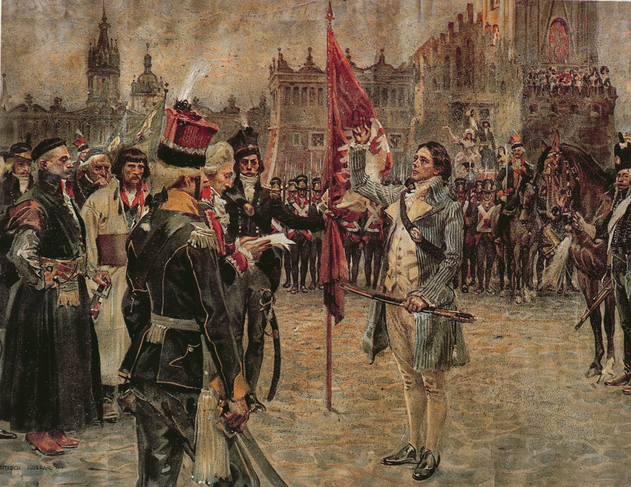 Tadeusz Kosciuszko anländer till Krakow den 24 mars 1794 för att samla det polska folket för att bekämpa den ryska invasionen, 1911 av Wojciech Kossak