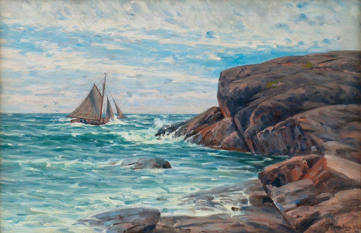 Segelbåt vid stranden av Woldemar Toppelius