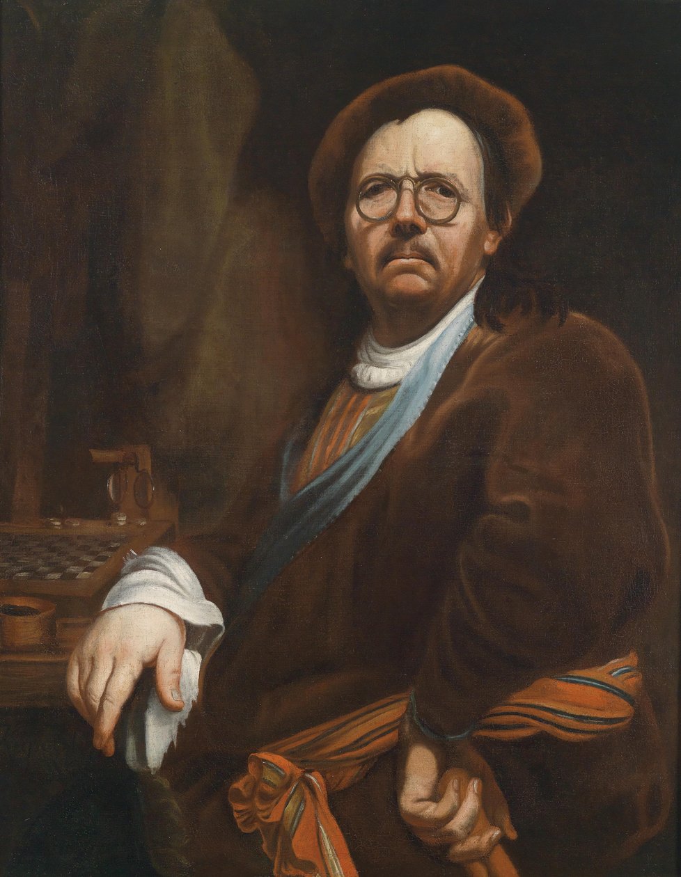 Werkstattkopie des Selbstbildnisses mit Schachbrett av Workshop of Jan Kupecký