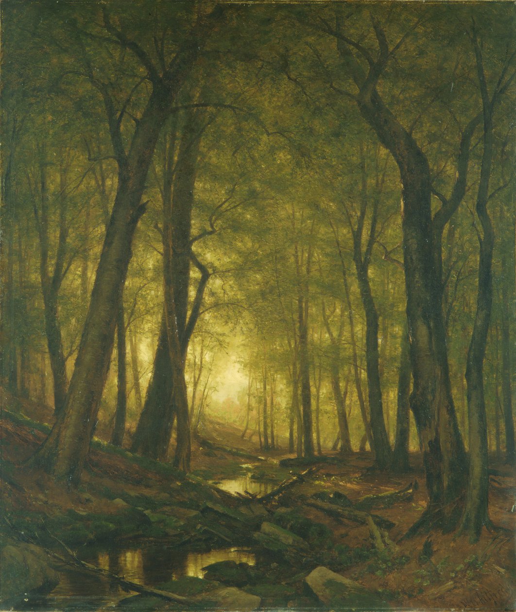 Kväll i skogen, 1876. av Worthington Whittredge