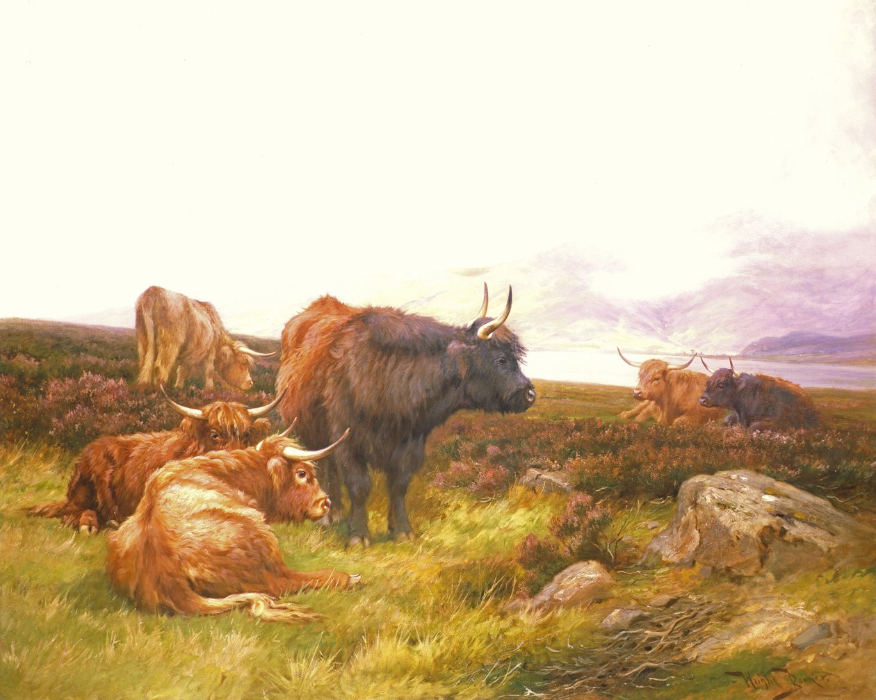 Highlanders vid en sjö av Wright Barker