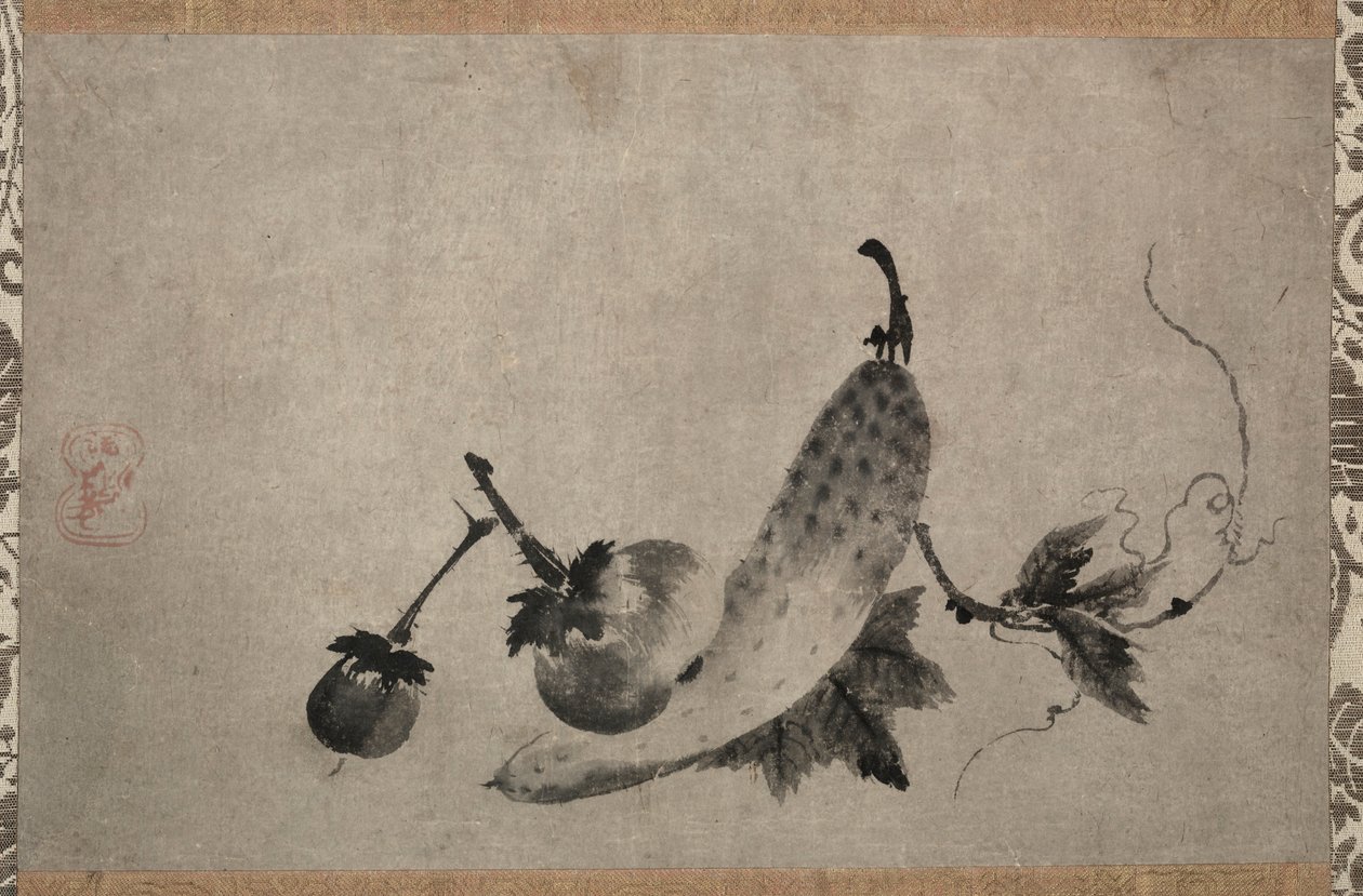 Gurkor och aubergine, 1500-tal. av Yamada Doan