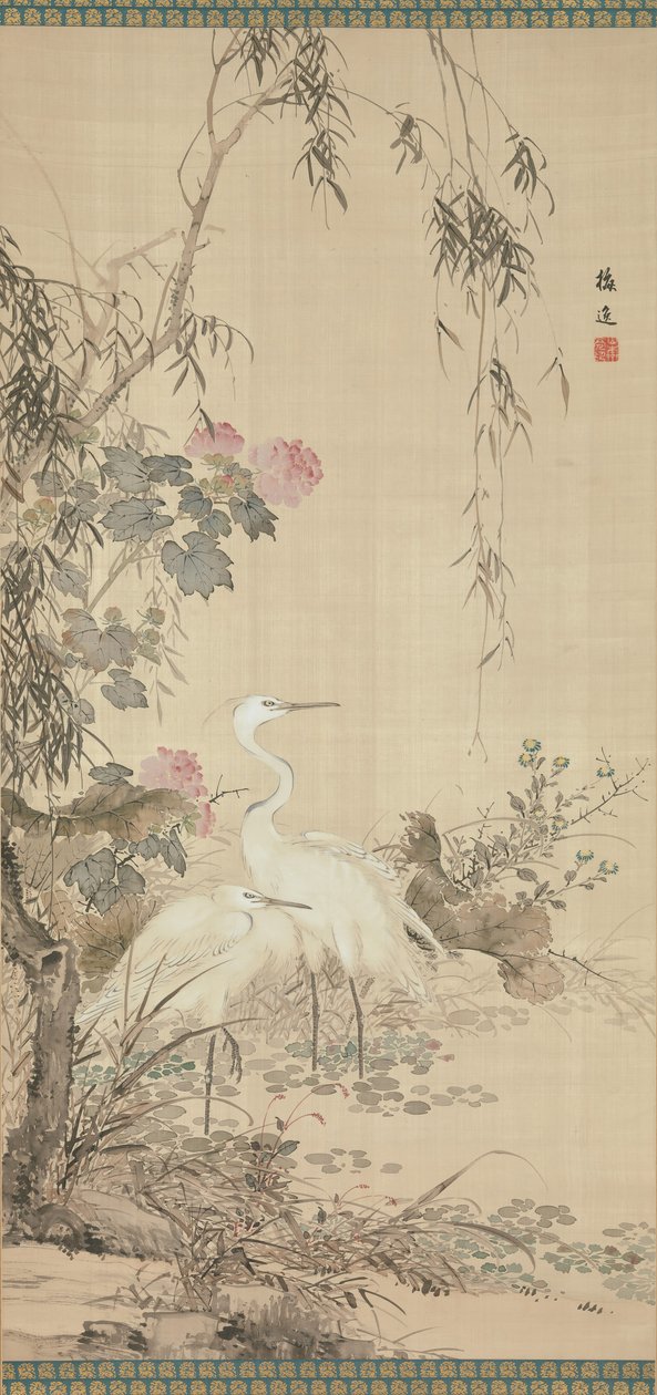 Egrets, Peonies and Willows, tidigt 1800-tal. av Yamamoto Baiitsu