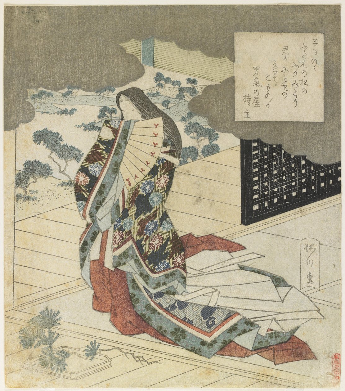(hovdam som håller en fläkt), c. 1824 av Yanagawa Shigenobu