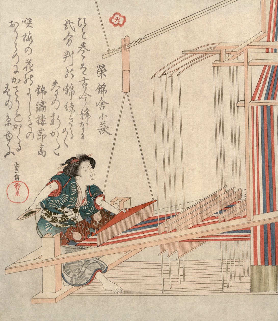 Hataori-vävning, c1829. av Yanagawa Shigenobu