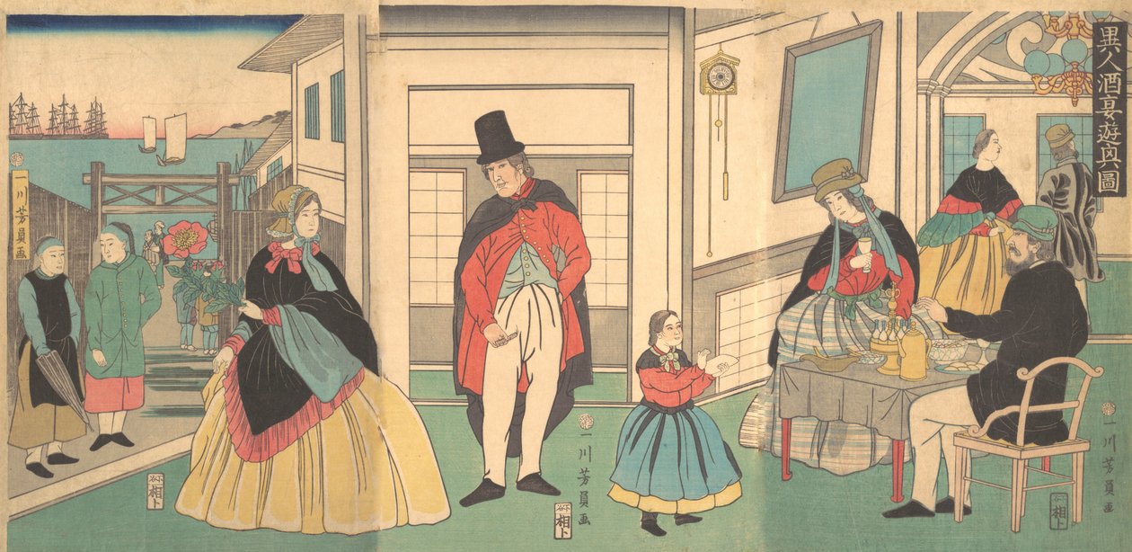 Utlänningar som åtnjuter en bankett, 2:a månaden, 1862. av Yoshikazu