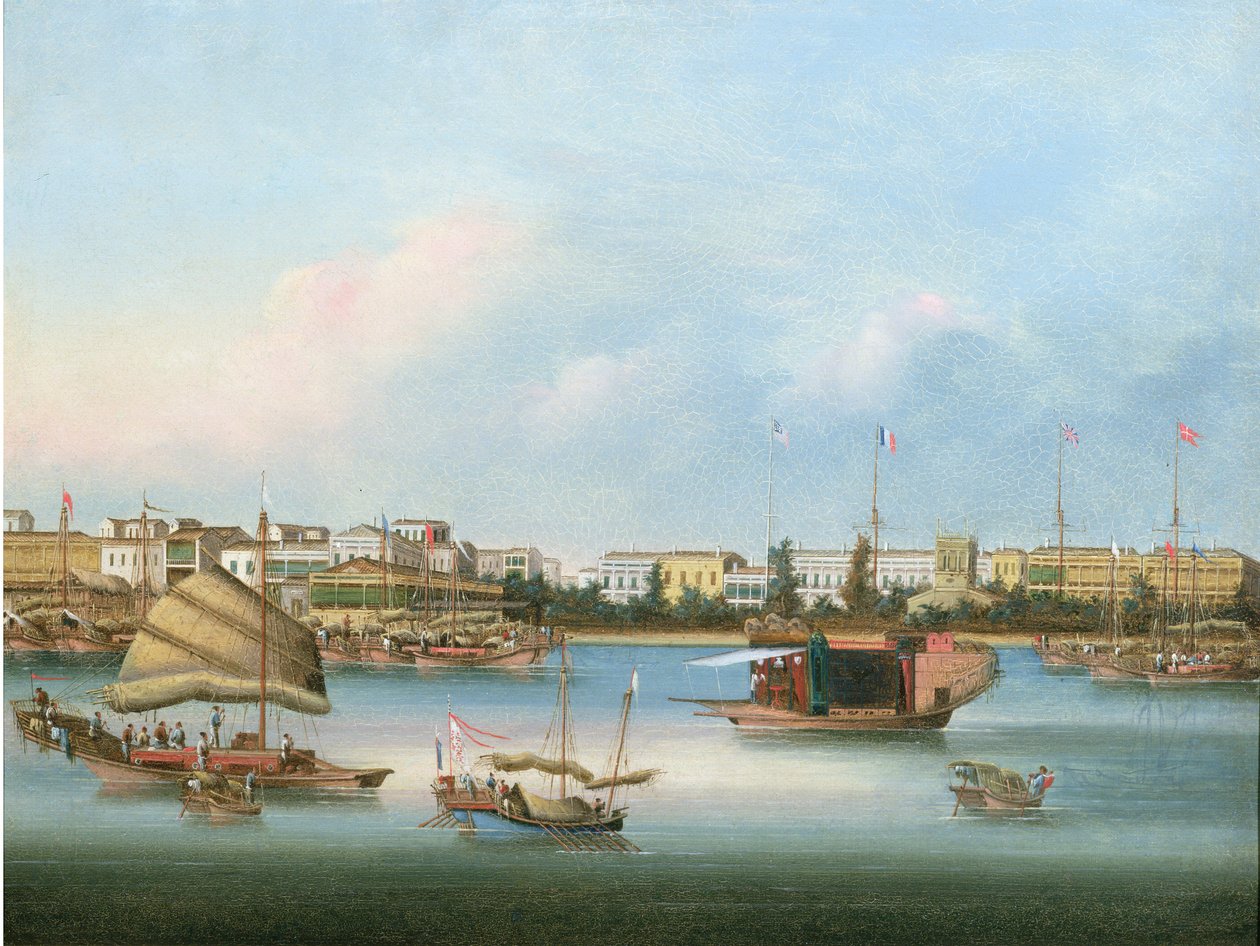 The Hongs i Canton, ca 1855 (olja) av You Qua