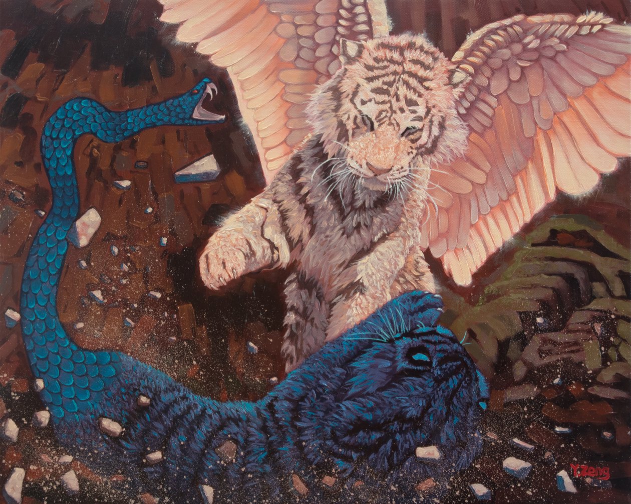 Ängel och demon, 2023 (olja på duk) av Yue Zeng