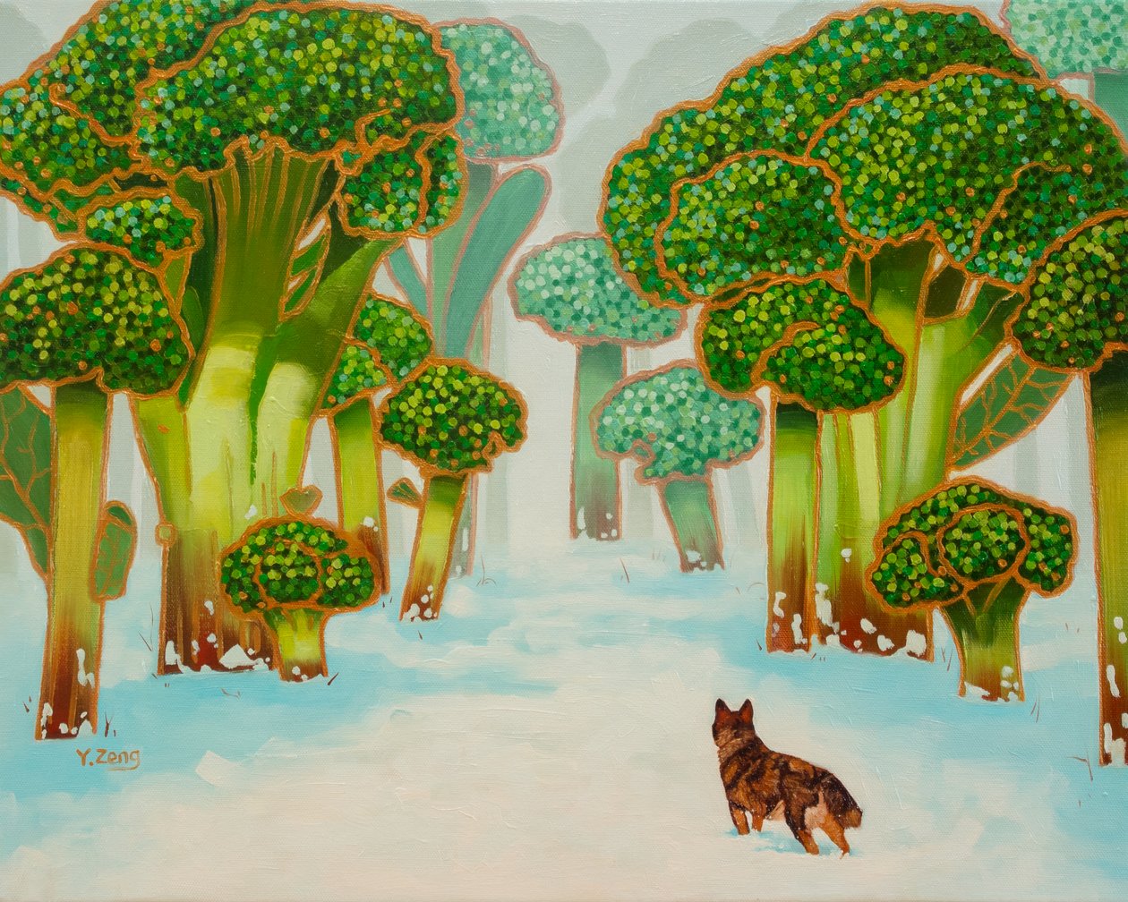 Brocolli-skogen, 2023 (olja på duk) av Yue Zeng
