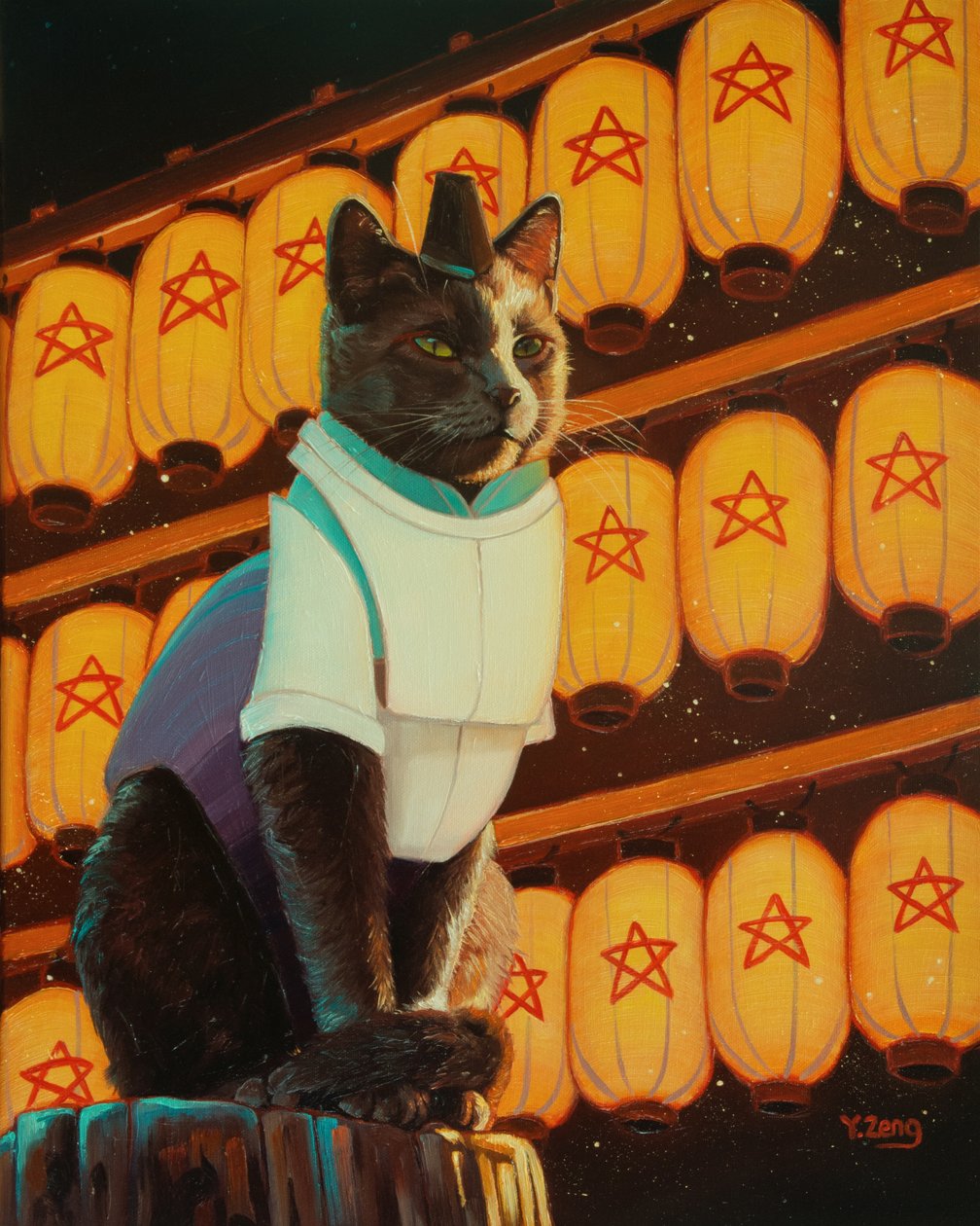 OnMeowJi, 2023 (olja på duk) av Yue Zeng