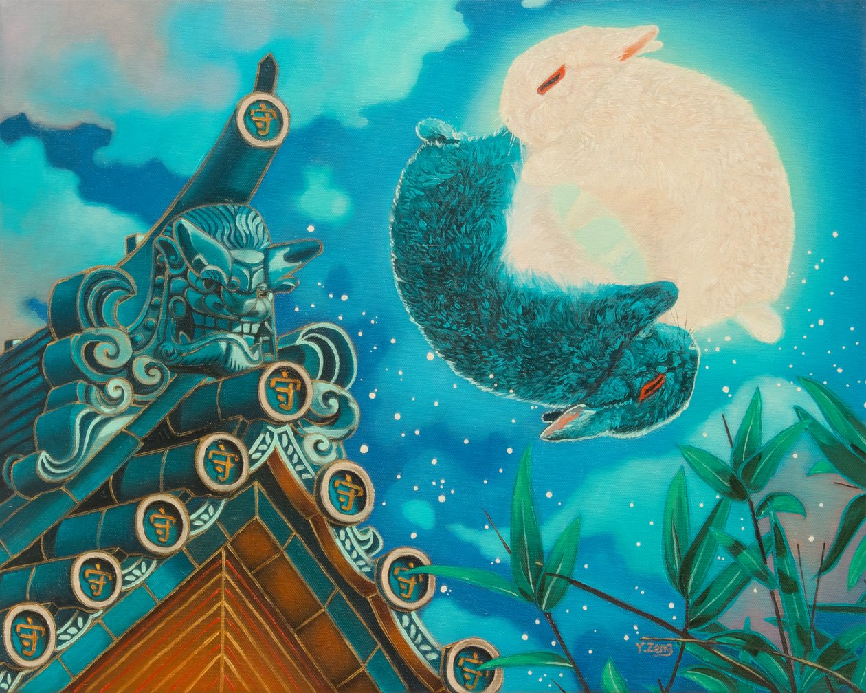 Rabbits moon, 2023 (olja på duk) av Yue Zeng