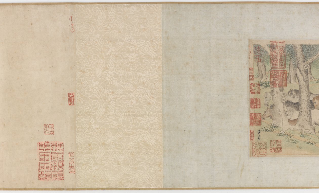 Hästar och hästskötare som korsar en flod, Yuan eller tidig Ming-dynastin, 1300-talet av Zhao Mengfu Chao Meng Fu or