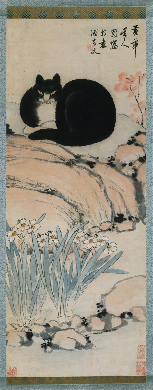 Svart katt och narcissus, 1800-talet. av Zhu Ling