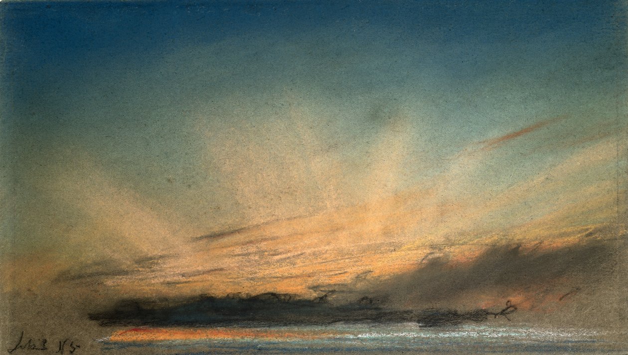 Bärnstensfärgad efterglöd med crepuskulära strålar, september 1885 av Frederick (attr. to) Barnard