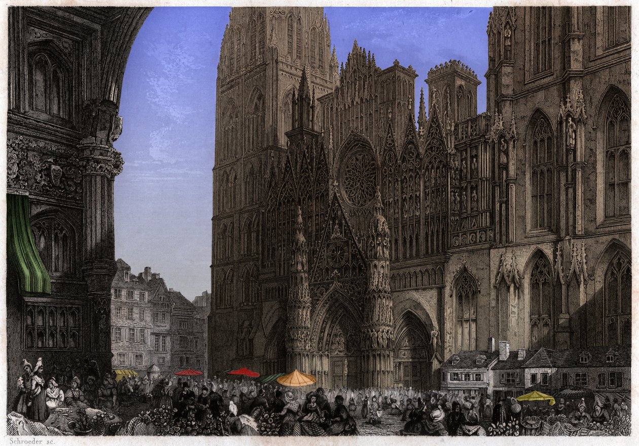 Cathedrale de Rouen, cirka 1850 (gravyr) av . .