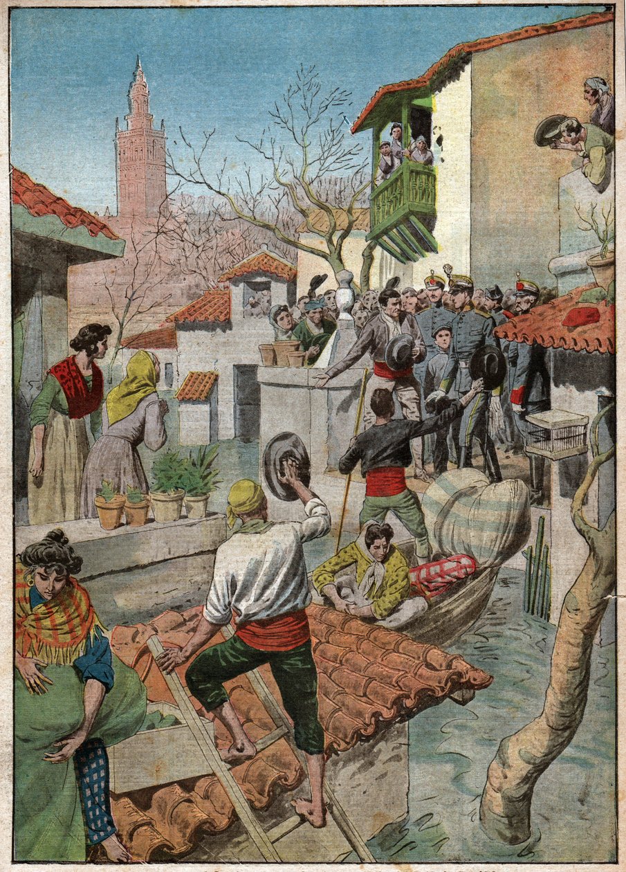 Inondations i Sevilla. Översvämningar i Sevilla. av Ferdinand Georg Waldmuller