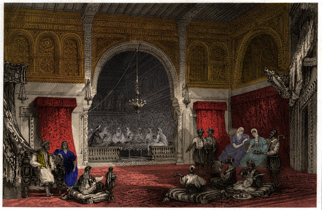 Interiör i Algeriet, cirka 1840 (gravyr) av . .