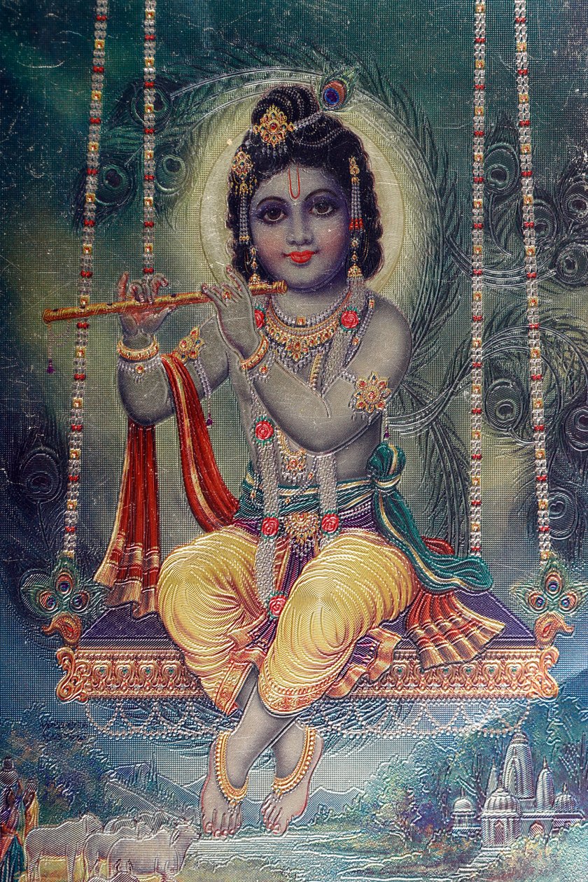 Lord Krishna med flöjt. hinduisk gud. av . .