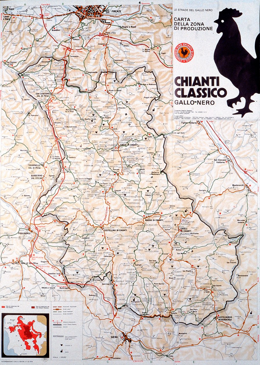Karta över Chianti classico-området. av Henry Charles Fehr