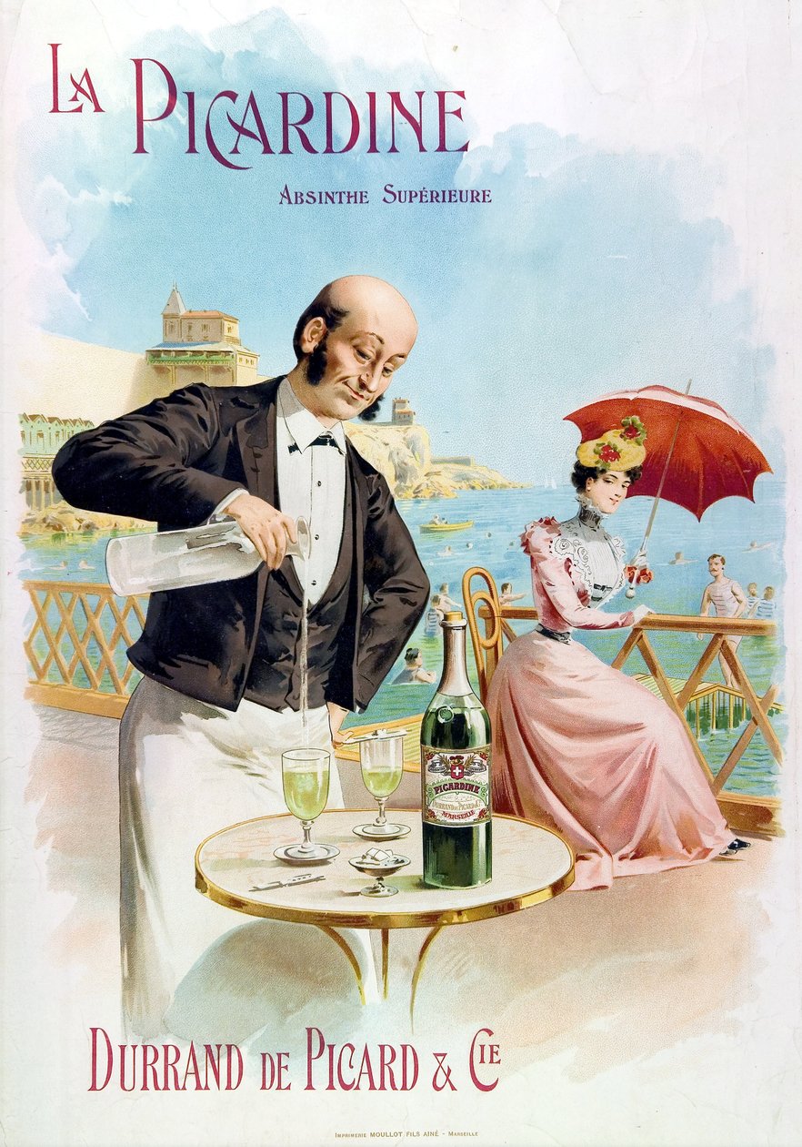 En servitör på ett kafé förbereder ett glas absint av Frederick (attr. to) Barnard
