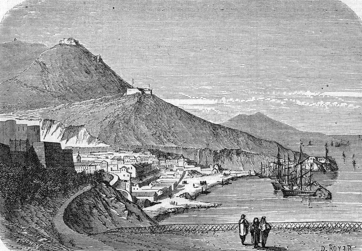 Utsikt över hamnen i Oran, Algeriet av . .