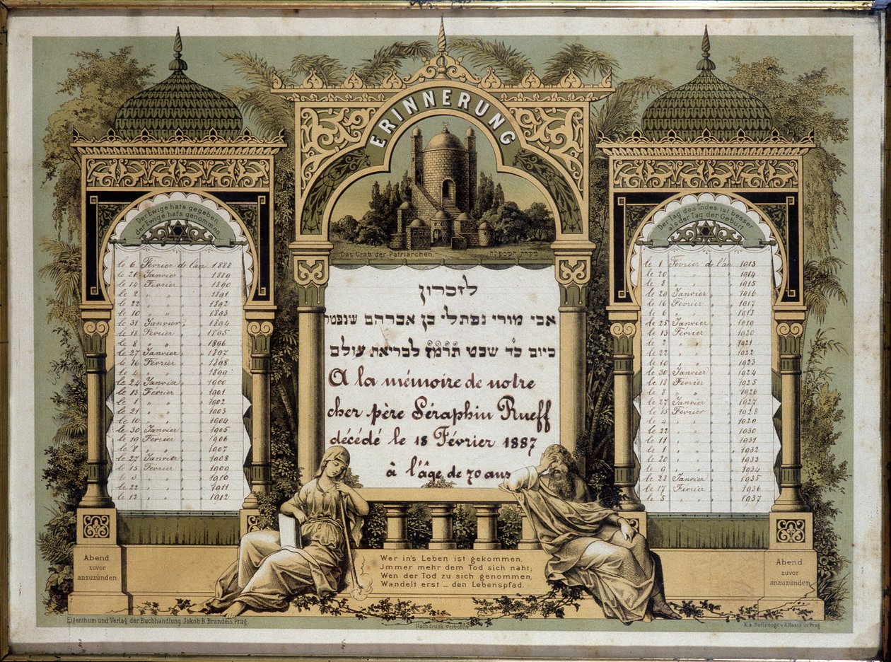 Yahrzeit-bord (lito i färg) av Hippolyte Lalaise Devéria