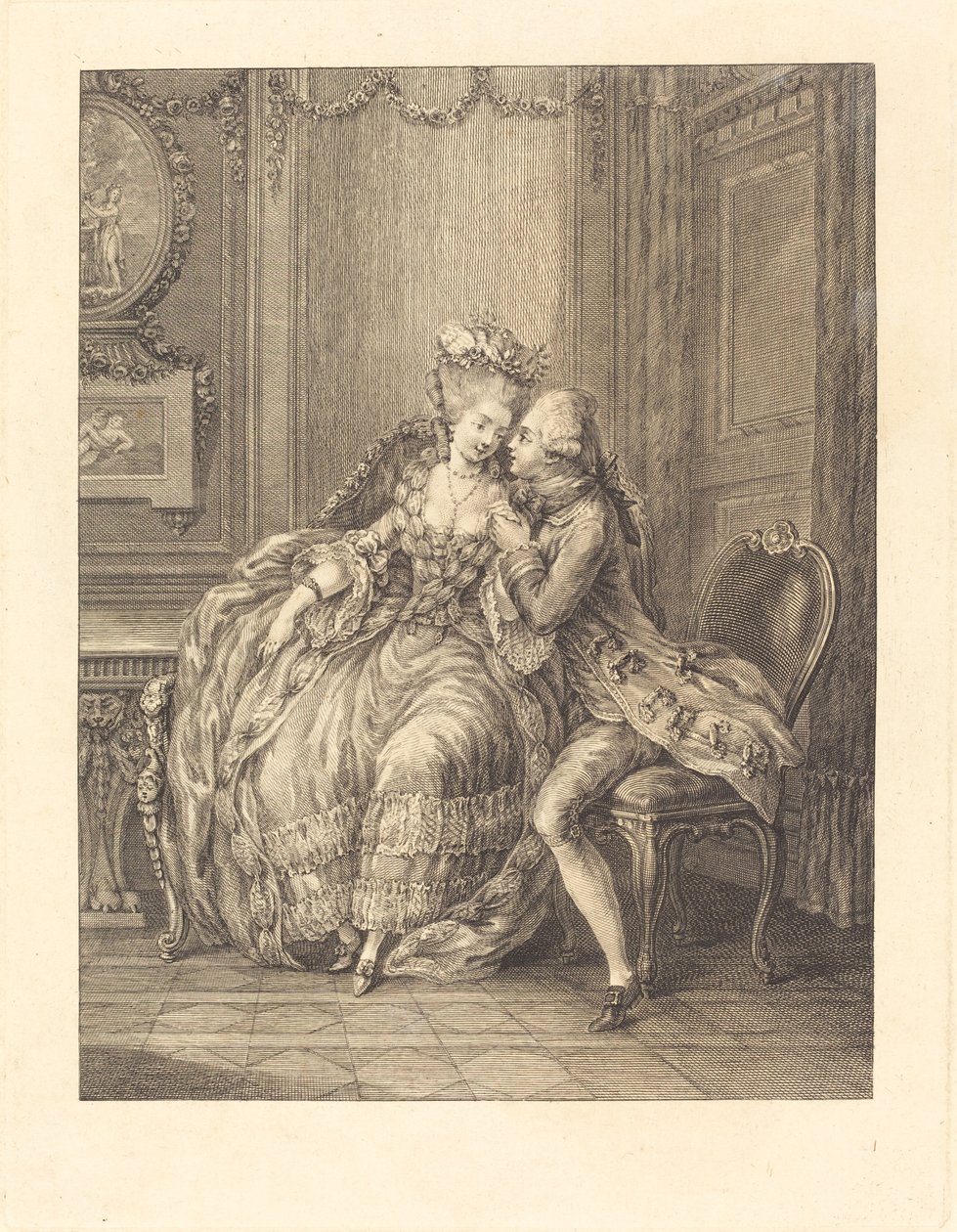 Den tryckande älskaren av after Charles Eisen