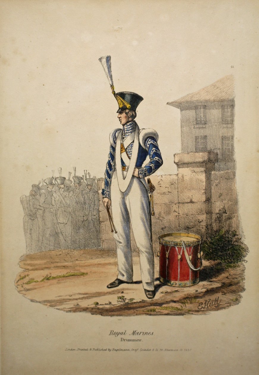 Royal Marines Drummer, c.1829 (handfärgad litho) av after Edward Hull