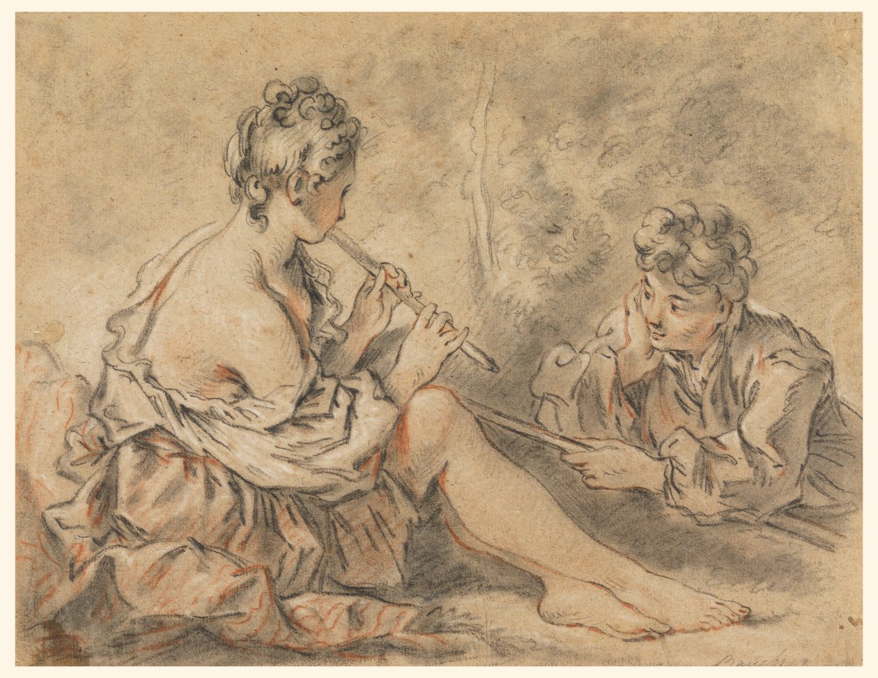 Herdinna som leder till en herde av after Francois Boucher