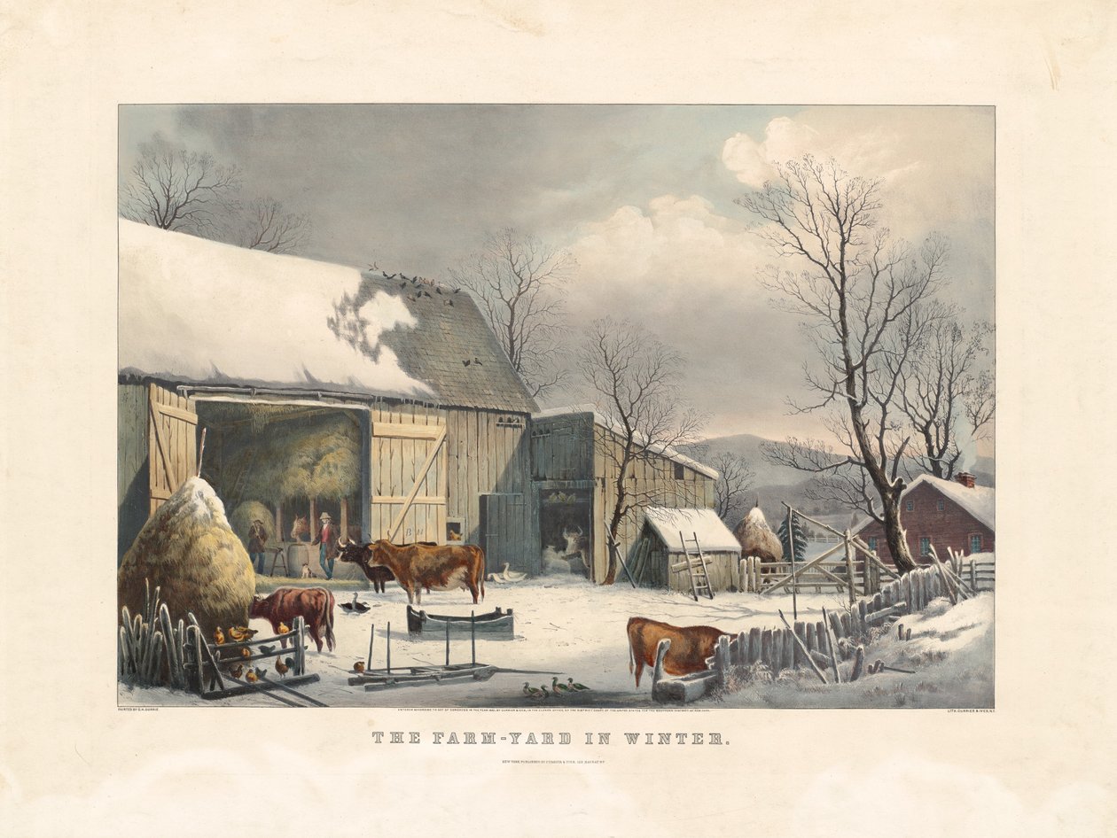 Gårdsgården på vintern av after George Henry Durrie