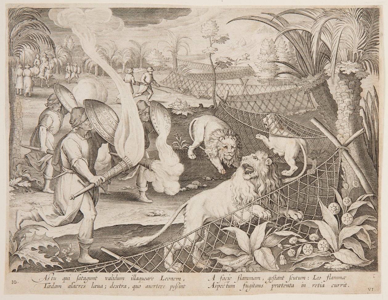 Lejonfälla av after Jan van der Straet, called Stradanus