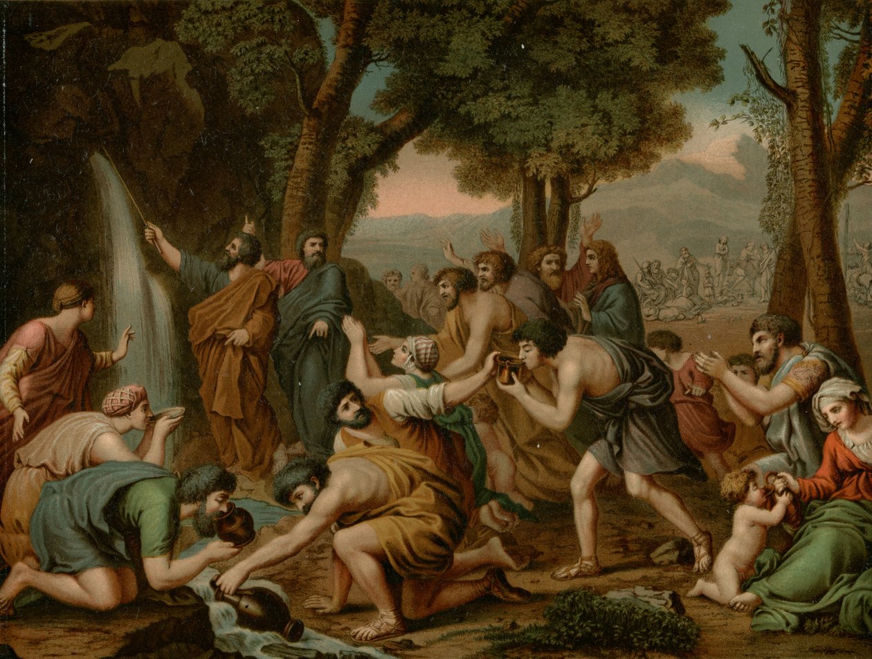 Moses slår vatten av after Nicolas Poussin