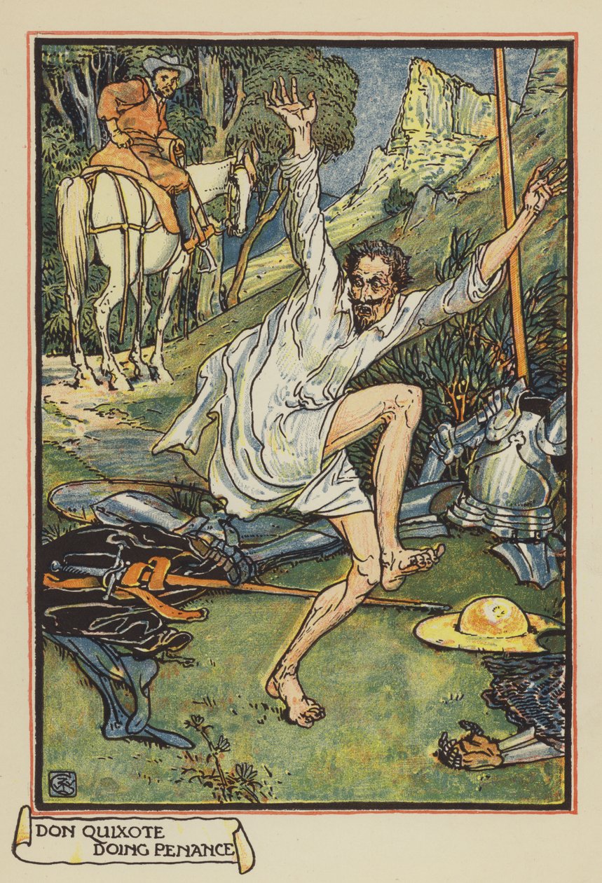 Don Quijote gör botgöring av after Walter Crane