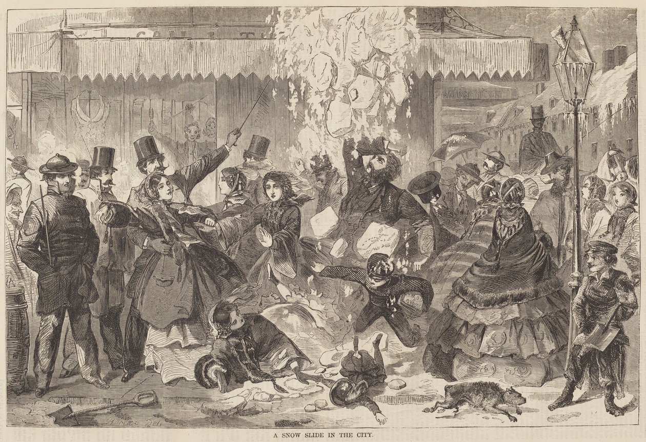 En snörutschbana i staden av after Winslow Homer