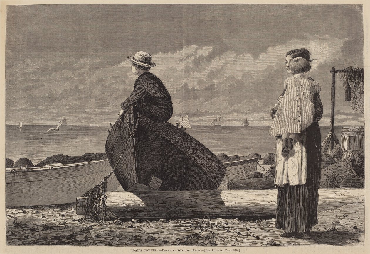 "Pappa kommer!" av after Winslow Homer