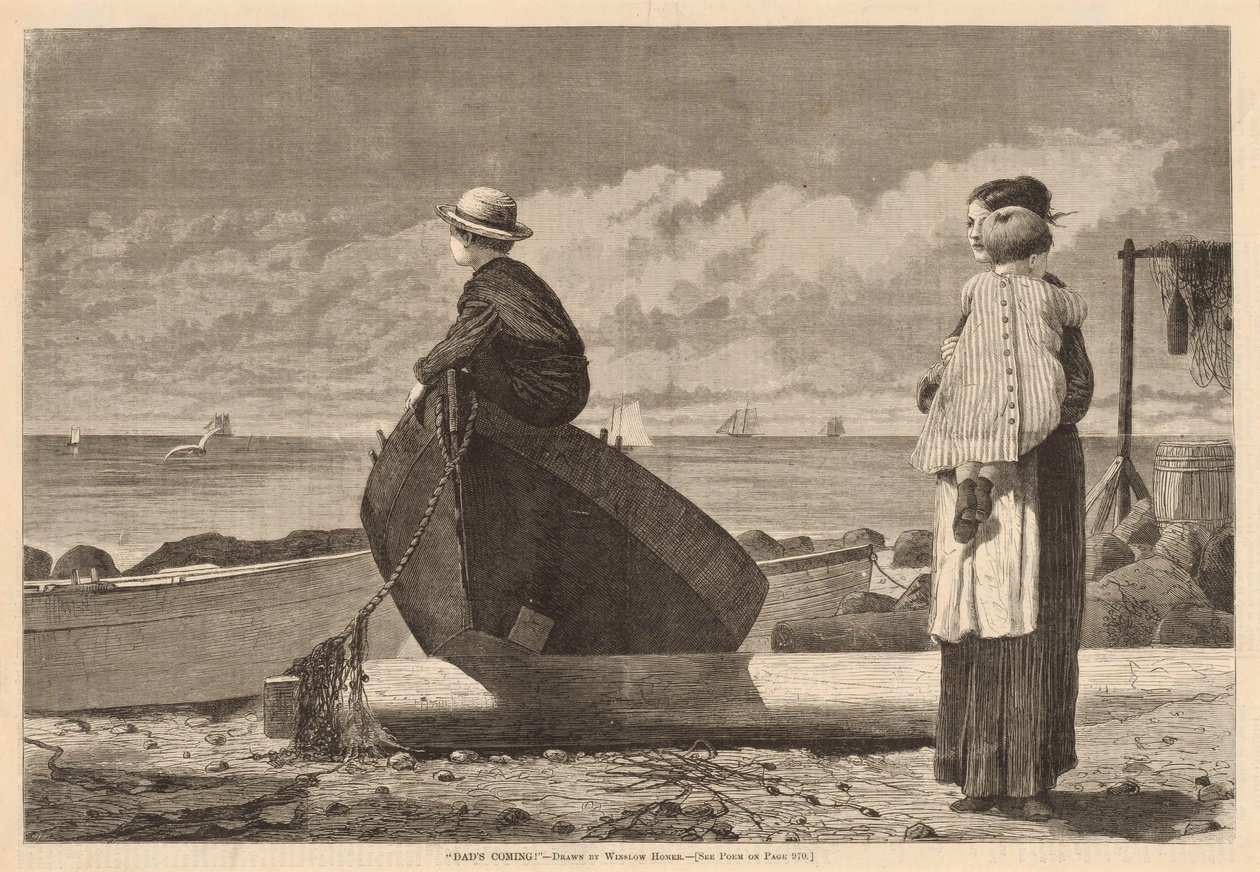 "Pappa kommer!" av after Winslow Homer