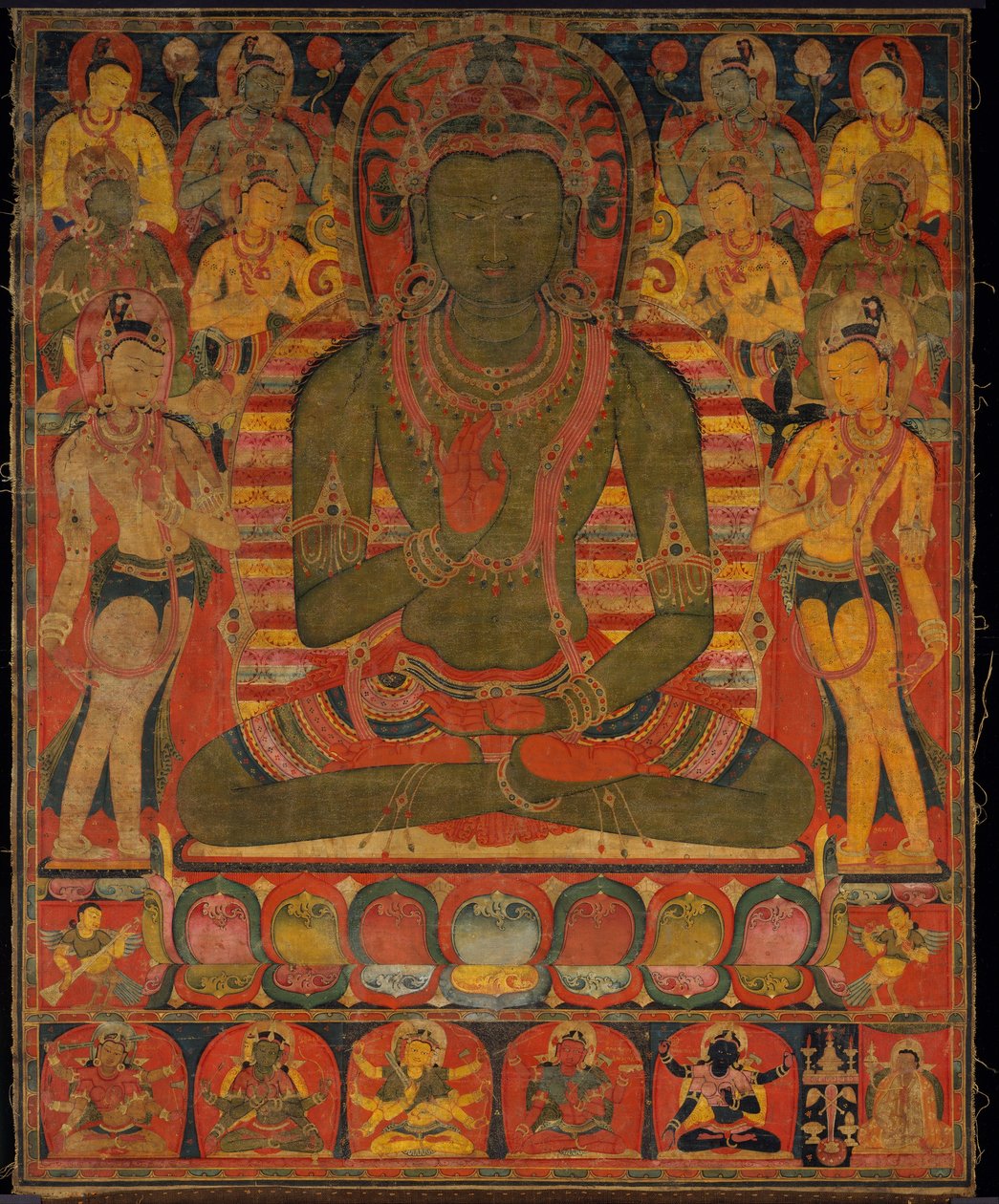Buddha Amoghasiddhi med åtta bodhisattvor av anonymous 