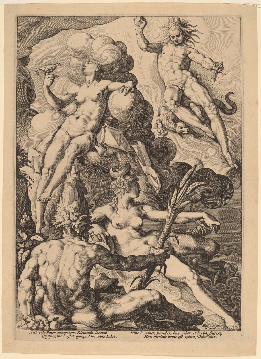 De fyra elementen av attributed to Jacob Matham, after Hendrick Goltzius