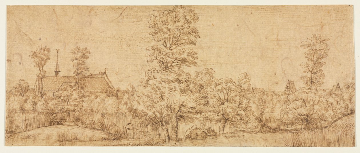 Träd före en by av attributed to Jan Lievens