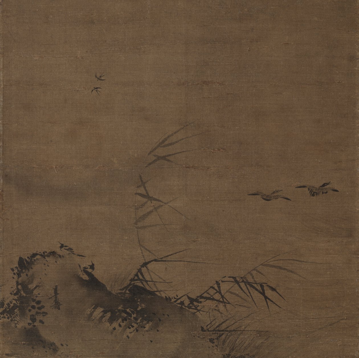 Vattenfåglar och vass av attributed to Liang Kai