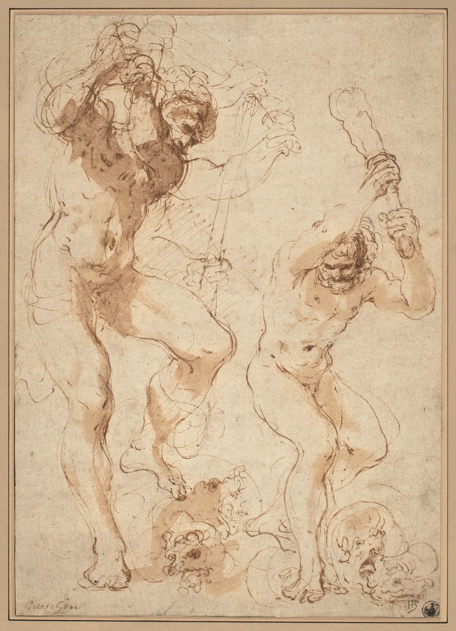 Herkules dödar hydran av called Guercino Giovanni Francesco Barbieri