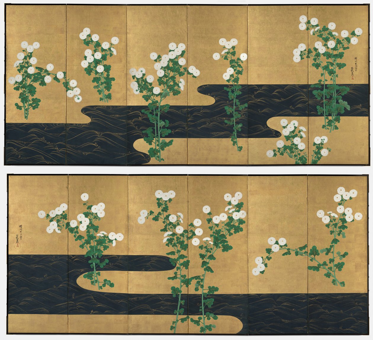 Krysantemum vid en bäck av possibly by Ogata Kōrin