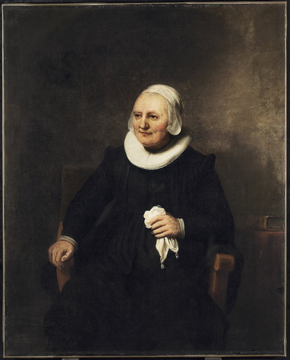Porträtt av en sittande kvinna med en näsduk, 1644 av studio of Rembrandt Harmensz. van Rijn