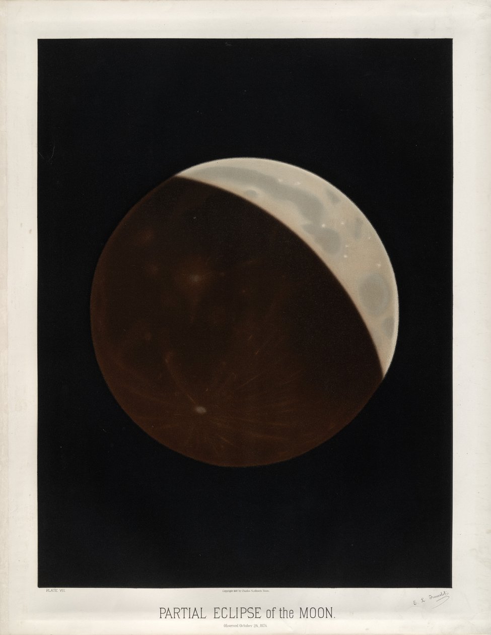 Partial eclipse of the moon. Observed October 24, 1874. (Plate VII of The Trouvelot Astronomical Drawings 1881) av Étienne Léopold Trouvelot
