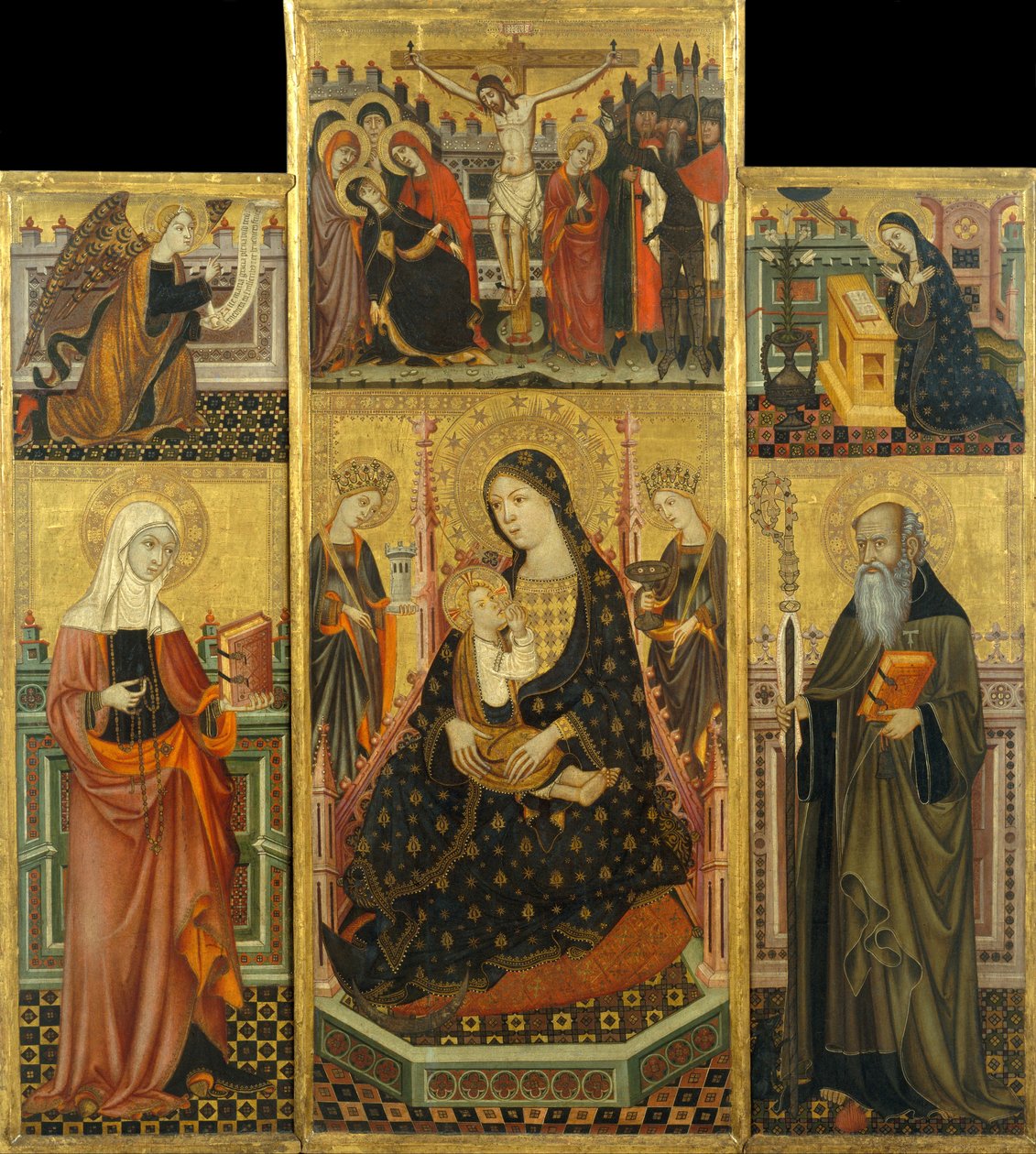 Altarpiece of the Virgin Suckling the Child, Saint Clare and Saint Anthony the Abbott  av Llorenç Saragossà