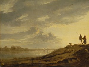 Solnedgång över en flod, 1650-tal (panel)