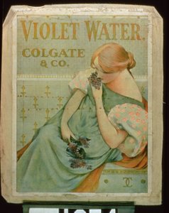 Affisch som annonserar Violet Water, av Colgate & Co.